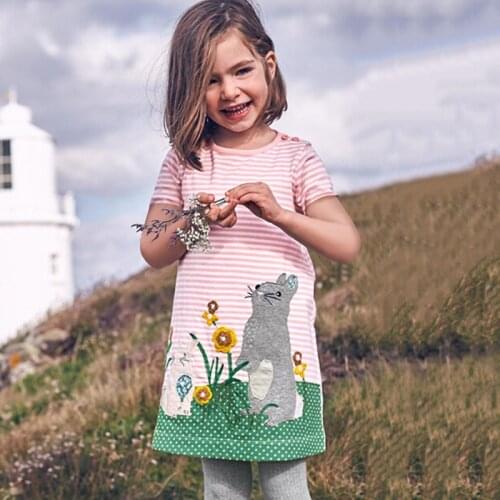 2020 New Summer Cute Children Clothing Girls Cotton Animal Short Dress Princess Stripe Dresses O-Neck Kid Clothes For Girl