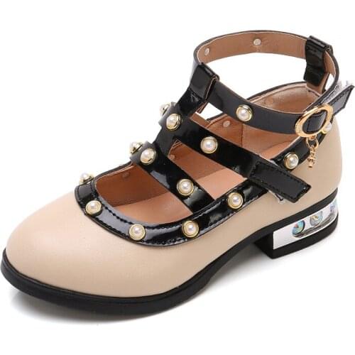 2021 Spring Girls Leather Shoes Rivets Single Shoes Kids Snekaers Children Roman Shoes Toddler Girl Princess Dance Party Flats