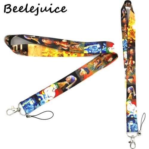 24pcs Famous artist oil painting Neck Strap Lanyards badge card holder keychain Mobile Phone Strap Gift Ribbon webbing necklace