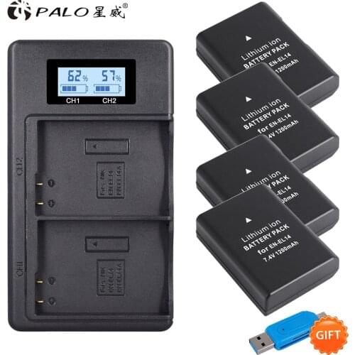 PALO 4pcs EN-EL14 EN-EL14a ENEL14 EL14 EL14a Battery+LCD USB Dual Charger for Nikon D3100 D3200 D3300 D5100 D5200 D5300 P7000