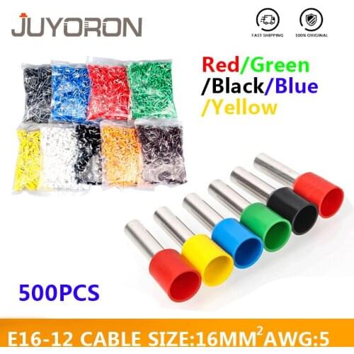 500pcs E16-12 AWG16 Cable Wire 16mm2 Insulating Ferrules Terminal Electrical End Wire Connector Blue Black Red