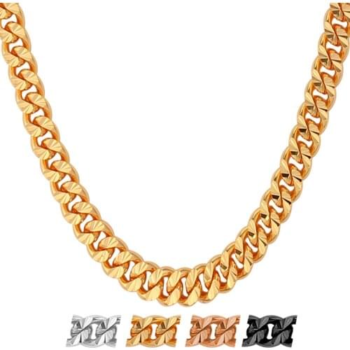 Collare Chain For Men Hiphop Necklace Wholesale Rose Gold/Black Gun/Gold/Silver Color Cuban Link Men Jewelry Kpop N636
