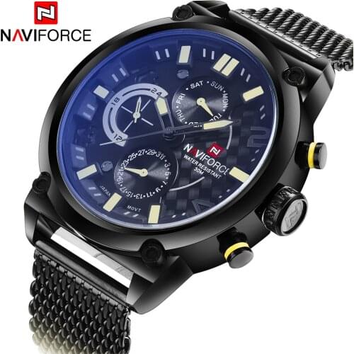 NAVIFORCE Luxury Brand Full Steel Men Watches Mens Quartz 24 Hour Date Clock Male Sport Military WristWatches Relogio Masculino