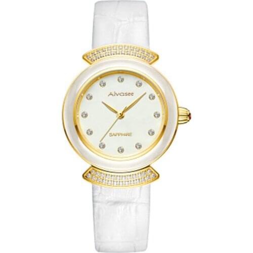 Top Brand Switzerland Emerald Jade Women Quartz Watches ETA Mosaic Diamond Slim Dial Genuine Leather Ladies Wrist Watch