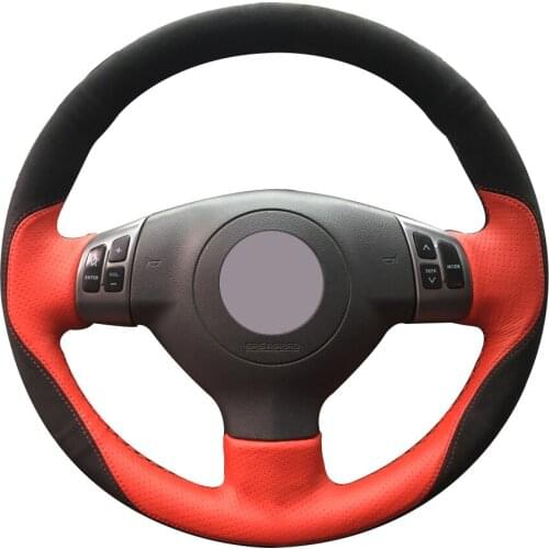 Black Suede Red Leather Car Steering Wheel Cover for Suzuki SX4 Alto Old Swift