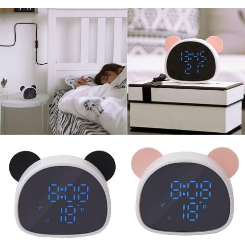 Panda Shape Digital Alarm Clock Portable Mirror Display Temperature Time for Children Kids, LED Digital Display Clock