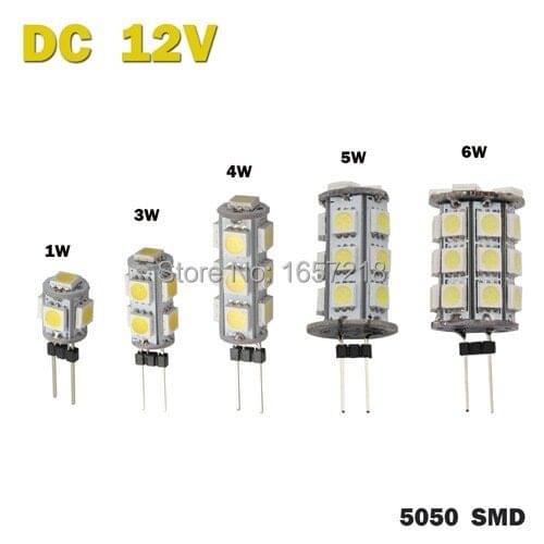 DC 12V G4 1W 3W 4W 5W 6W Home RV Marine Boat LED Light Bulb Lamp 5 9 13 18 27 leds 5050 SMD 12V 1pcs/Lot