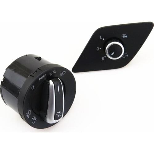 FHAWKEYEQ Qty 2 Chrome Car Headlight Adjust Switch Button + Side Mirror Control Knob For VW Jetta MK6 5ND 959 431B 16D 959 565 A