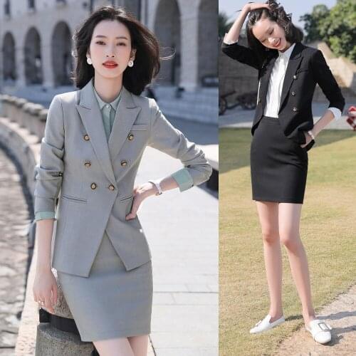 Formal Women Skirt Suits Grey Blazer and Jacket Sets Ladies Work Wear Business Office Uniform Styles