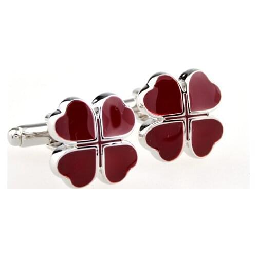 Lepton Cufflinks Hot Mens Shirt cuff cufflinks Red Clover Design High Quality Gifts abotoaduras gemelos herb cufflinks for men