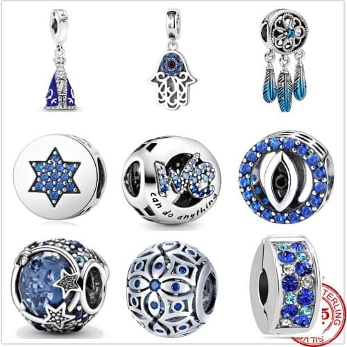 Hot Sale 100% Real 925 Sterling Silver Blue Dress Charm Fit Original Pandora Bracelet Making Eashion DIY Jewelry For Women