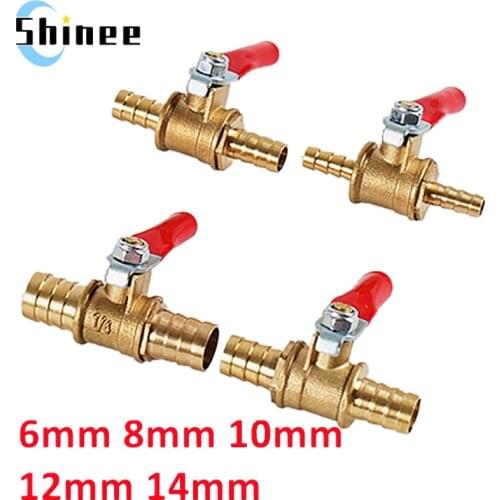 Red handle small Valve 6mm 8mm 10mm 12mm 14mm Hose Barb Inline Brass Water Oil Air Gas Fuel Line Ball Valve Pipe Fittings