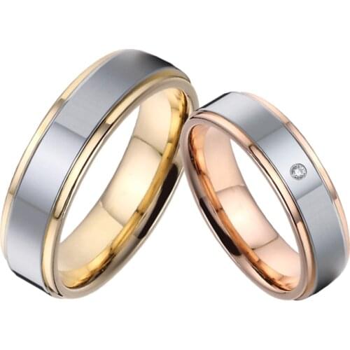 1 Pair 18k Rose gold plated wedding rings set for couples lovers his and hers Alliances titanium jewelry marriage finger ring
