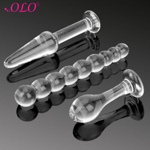 OLO 3Pcs/set Glass Crystal Anal Plug Sex Toys for Women Men Prostate Massager Anal Dildo Bead Butt Stimulation