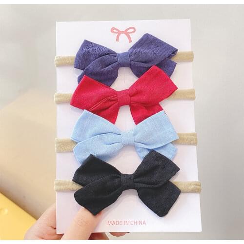 4Pcs/Set New Hair Bows Baby Headband For Girl Nylon Cute Head Band Turban Newborn Headband Hair Bands Kids Baby Hair Accessories
