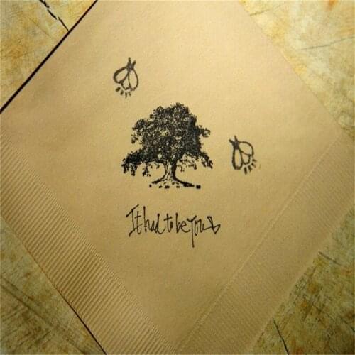Custom Napkins Rustic It Had to be You Light Burlap Wedding Beverage Cocktail With Southern Live Oak Tree and Two Fireflies