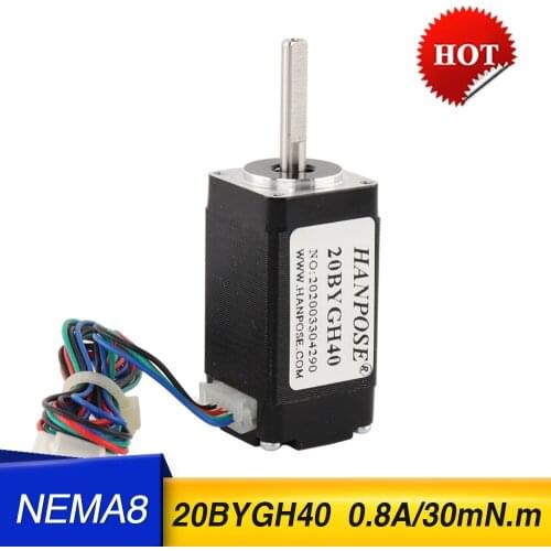 Free Shipping Nema8 mini Stepper motor 40mm 0.8A 1.8 degrees for new CNC router and 3D printer （20BYGH40）step motor