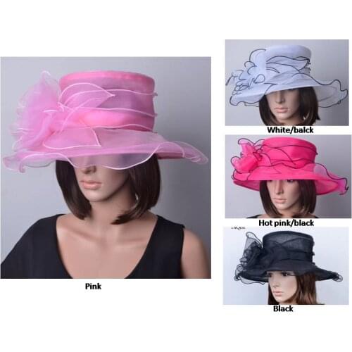 Pink fuchsia black white Organza Hat,wedding Hat,Kentucky Derby Hat for Races,Melbourne Cup,Church,.brim width 11cm