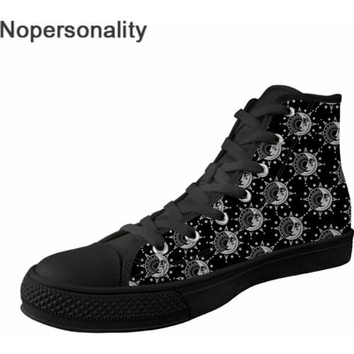 Nopersonality Customized Sneakers High-top Canvas Shoes Mens Flats Sneakers Sun and Moon Lace-up Teenage Walking Shoes