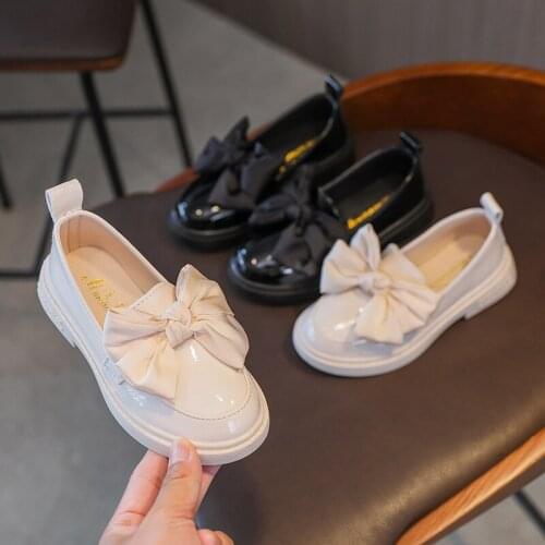 Kids Shoes Baby Girl Princess Bow Patent Leather Solid Color School Students Footwear British Style Flat Shoes For Children