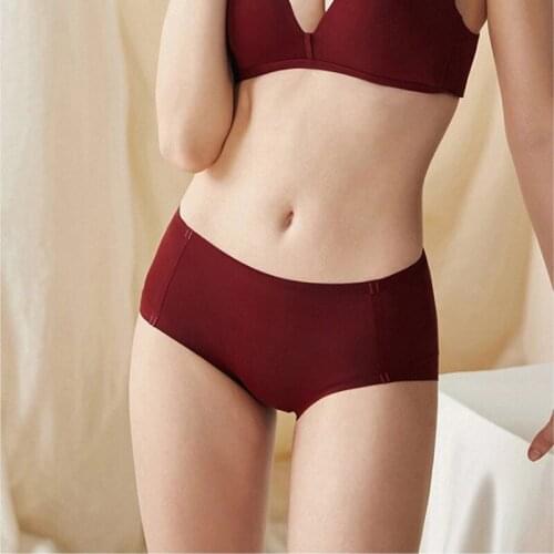 Comfortable Womens Smooth Seamless Panties Sexy Lingerie Solid Color Low Rise Underwear Soft Nylon Briefs Black Wine Red Panty