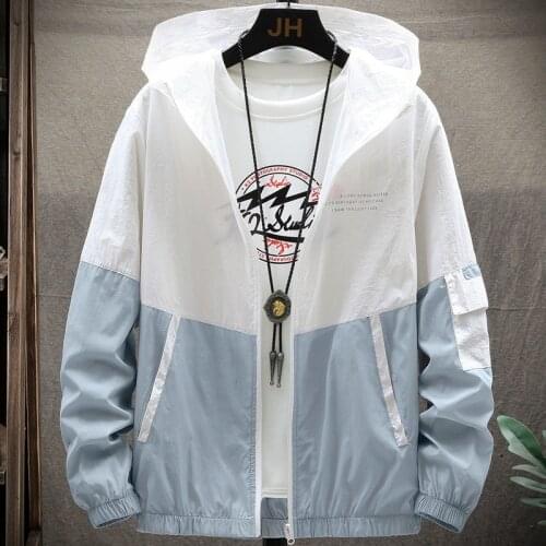 2021 Mens summer thin windbreaker sunscreen skin coat summer zipper hooded takeaway UV protection
