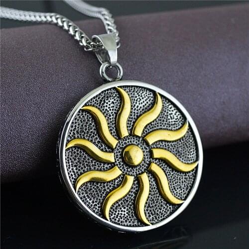 Vintage Gold Sun God Apollo Pendant Necklace Men Punk Biker Stainless Steel Necklace And Pendant Fashion Jewelry Gift