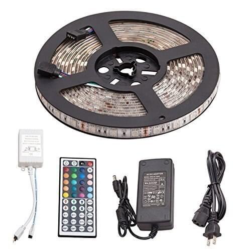 Waterproof /Non Flexible Strip 300 LEDs RGB SMD5050 LED Strip Kit 5M with 44Keys IR Remote Controller 12V 5A Power Supply