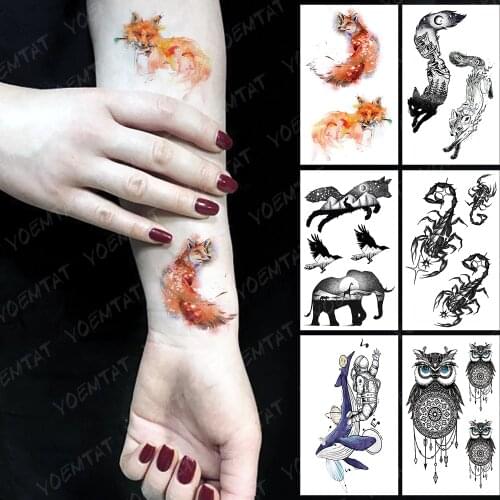 Waterproof Temporary Tattoo Sticker Fox Sky Mountain Flash Tatoo Forest Sun Moon Arm Wrist Fake Tatto For Body Art Women Men