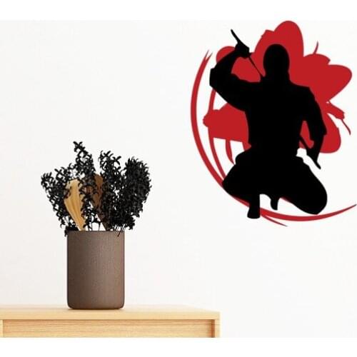 Japan Samurai Sakura Silhouette Illustration Removable Wall Sticker Art Decals Mural DIY Wallpaper for Room Decal