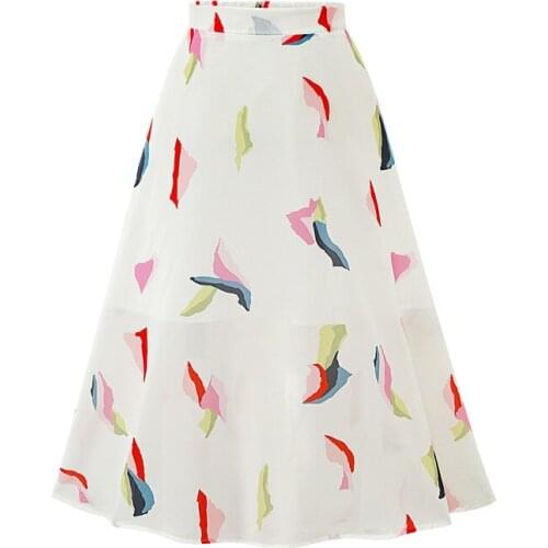 Women Chiffon Skirt Fashion Vintage Summer Print Floral Midi Skirts Female Half length skirt Elastic waist A Line Skirts 2020