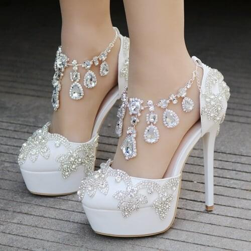 Crystal Queen New Fashion Rhinestone Sandals Pumps Shoes Women Sweet Luxury Platform Wedges Shoes Wedding heels High Heels