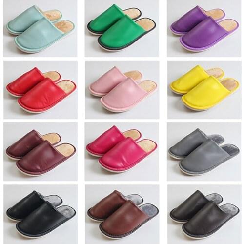 Winter House Slippers Women Men Leather Non-slip Waterproof Couple Indoor Shoes Warm Plush Slippers Women Home Shoes WSH3766