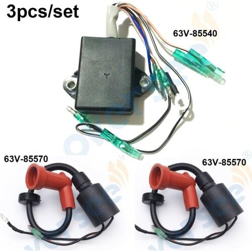 2pcs 63V-85570 Ignition Coil Assy & 1pc 63V-85540 CDI For Yamaha Outboard Motor 2T 9.9HP 15HP HDX Seapro Hangkai Parsun