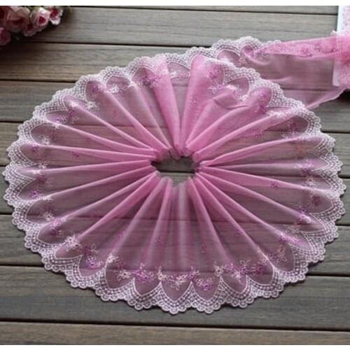 2 Yards Lace Trim Purple Flowers Floral Embroidered Tulle Lace 7 Inches Wide