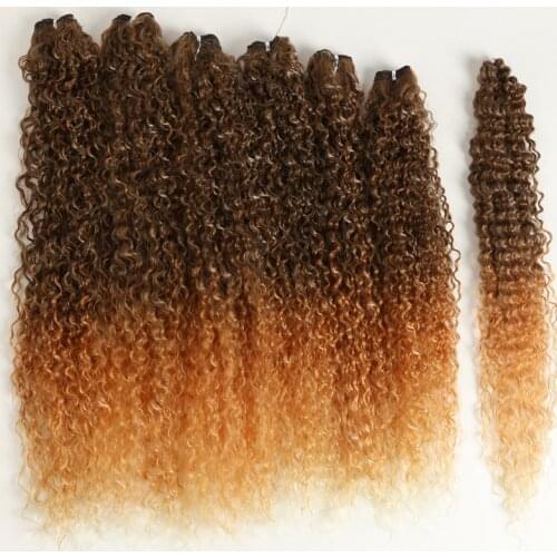 Afro Kinky Curly Weave Hair Bundles 7pcs/pack Ombre Black Brown 22-26 inch Synthetic Hair Bundle Curly Cosplay Hair Classic Plus