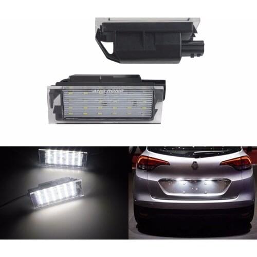 ANGRONG 2x LED License Number Plate Light White For Renault Espace Duster Logan Trafic Twingo Twizy Vel Satis (CA235)