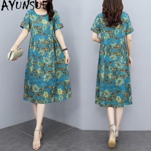 AYUNSUE Summer Silk Dresses for Women 2021 Midi Floral Plus Size Dress Casual Ladies Dresses 5xl Vestido Verano Mujer Ycq14