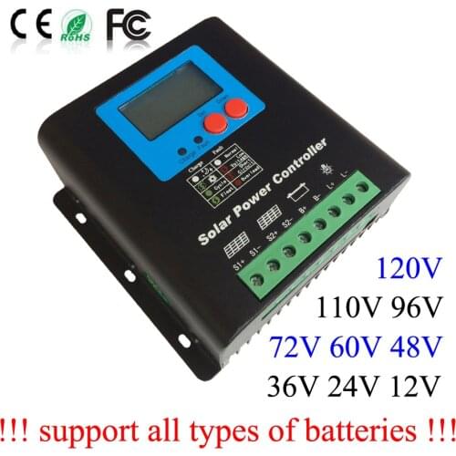 25A 110V or 120V Solar Charge Controller,110V or 120V Battery Regulator 25A for 3000W PV Solar Panels Modules, LED&LCD Display