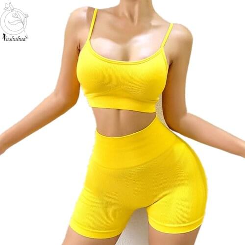 Yushuhua Seamless Yoga Set Gym Clothing Workout Clothes For Women Tracksuit Gym Set High Waist Sport Outfit Yoga Fitness Suit