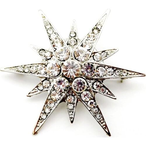 Large Crystal Starbrust Brooch Pins for Women Wedding Bouquets Luxury Rhinestone Pins Shiny Lady Bridal Jewelry