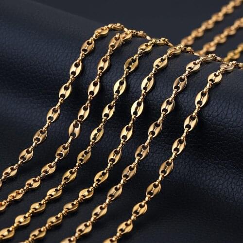 1M Stainless SteelGold Coffee Bean Chains Necklaces Pig Nose Chains Bracelets Hip Hop DIy Jewelry Making Supplies Wholesale Bulk