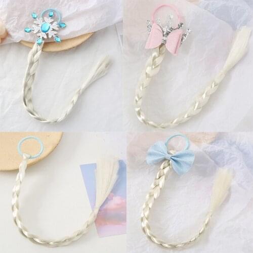 Frozen Elsa Hair Circle Children Long Hair Princess Crown Snow Wig Braid Baby Girls Show Cosplay Hair Accessories Birthday Party