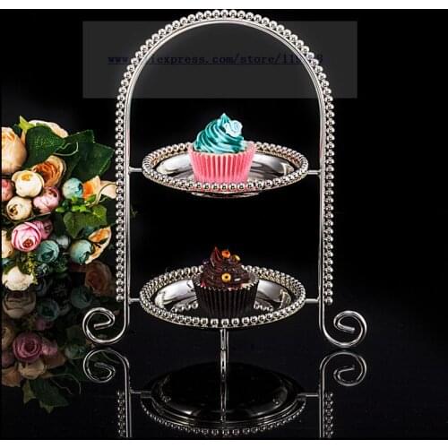 1 PCS New European mini double cake stand wedding dessert set multi-layer metal snack rack