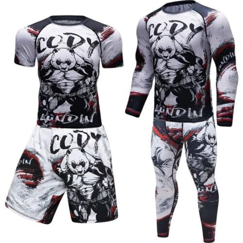 Jiu Jitsu T-shirt Men Long Sleeves Shirts Tracksuit Fitness Boxing Jerseys Set BJJ Muay Thai MMA Pants Gym Rash Guard Sportsuit