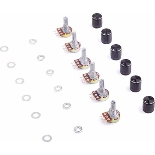 10Pcs/Lot WH148 B10K Linear Potentiometer 15mm Shaft With Knob Nuts And Washers 1K 2K 5K 10K 20K 50K 100K 250K 500K 1M 500 ohm