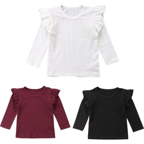 Fashion Toddler Baby Girls T-shirt Cotton Long Sleeve T-shirts Tops Ruffle Outfit Casual Children Girl Clothing Autumn