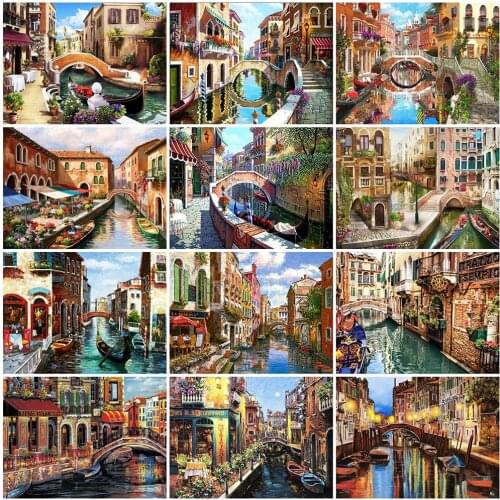 MomoArt 5D DIY Diamond Embroidery Town Hobbies And Crafts Diamond Painting Bridge Landscape Handmade Gift Home Decorations