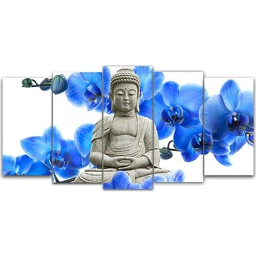 5d diy diamond embroidery orchid & Buddha 5 pieces multi-image combination diamond painting cross stitch rhinestone mosaic B35