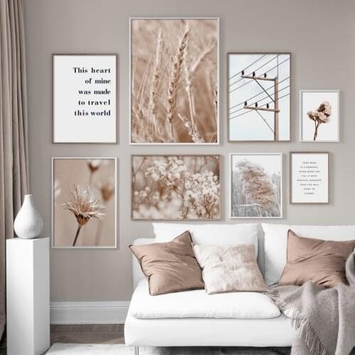 Natural Wheat Reed Dried Flower Plant Quotes Wall Art Canvas Painting Nordic Posters And Prints Wall Pictures For Living Room